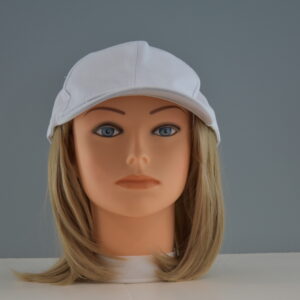blonde hair attached to hat on mannequin head