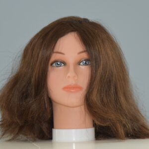 brown medium length synthetic wig on mannequin head