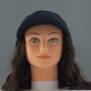 medium length black wig with cap on mannequin head