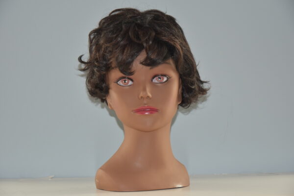 short black human hair wig on mannequin head