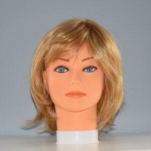 short blonde synthetic wig on mannequin head