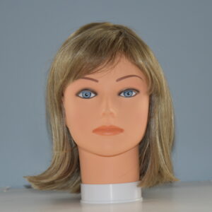short blonde synthetic wig on mannequin head
