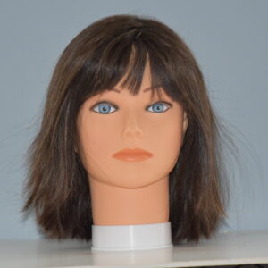 short brown synthetic wig on mannequin head