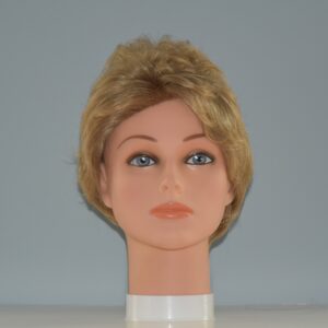 short blonde synthetic wig on mannequin head