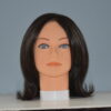 medium length black synthetic wig on mannequin head