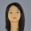 medium length black synthetic wig on mannequin head