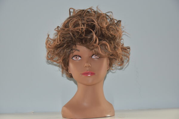 short brown synthetic wig on mannequin head