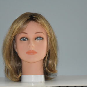 medium length brown wig on mannequin head